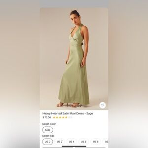 Peppermayo Heavy Hearted Satin Maxi Dress - Sage sz US16